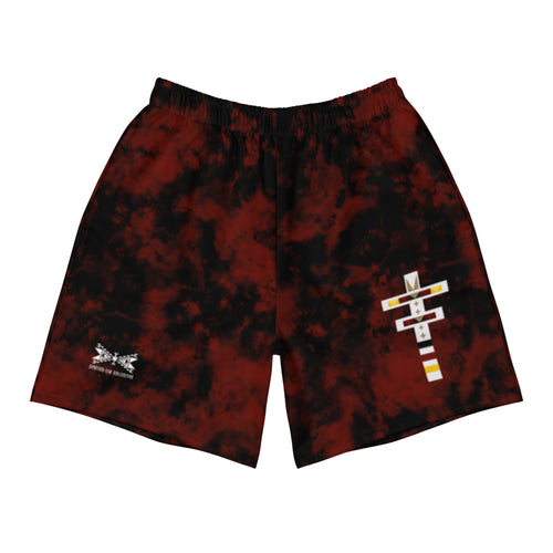 Dragonfly 4 Directions Tie Dye Men's Athletic Long Shorts-Red/Black