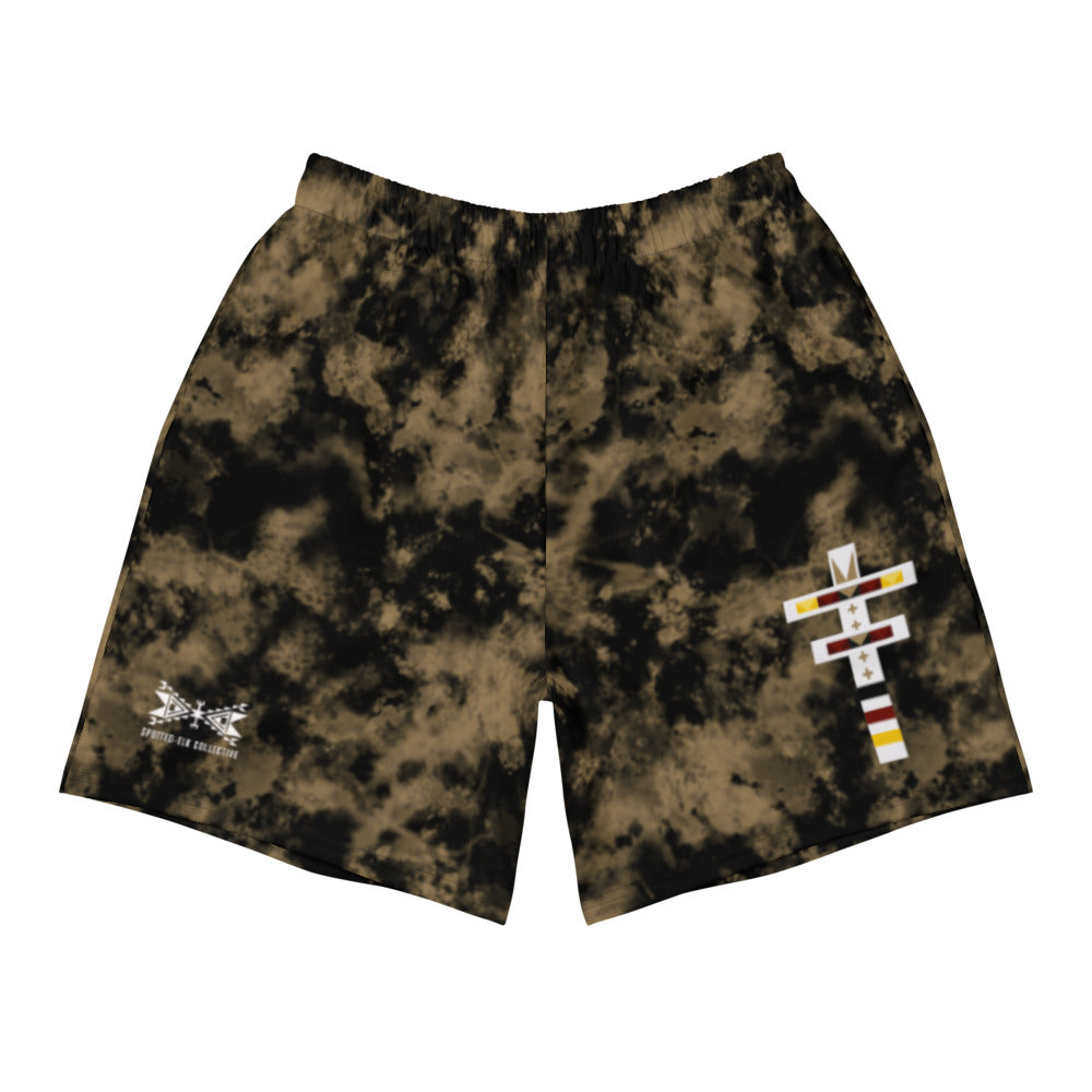 Dragonfly 4 Directions Tie Dye Men's Athletic Long Shorts- Black/Brown