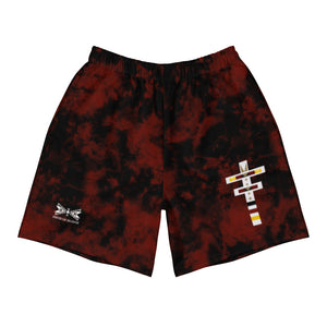Dragonfly 4 Directions Tie Dye Men's Athletic Long Shorts-Red/Black