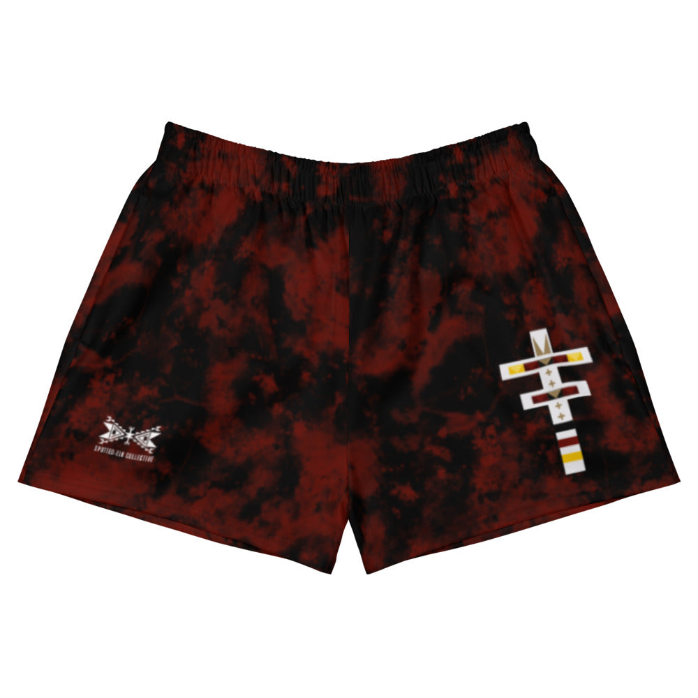 Dragonfly 4 Directions Tie Dye Women's Athletic Shorts- Red/Black