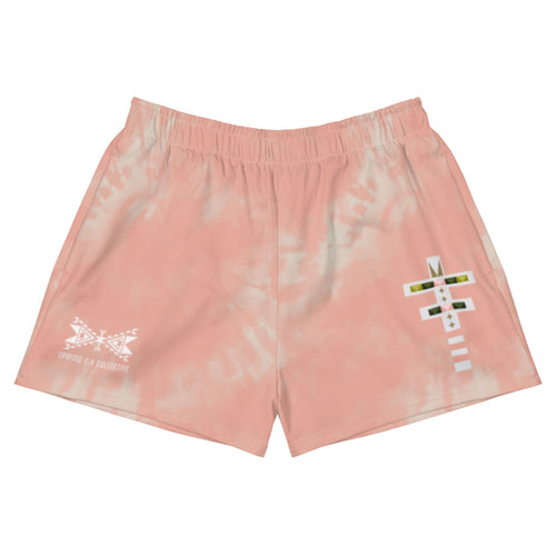 Dragonfly Power Tie Dye Women's Athletic Shorts- Peach
