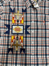 Load image into Gallery viewer, Applique Cinch Button Up - Orange/Blue- Large